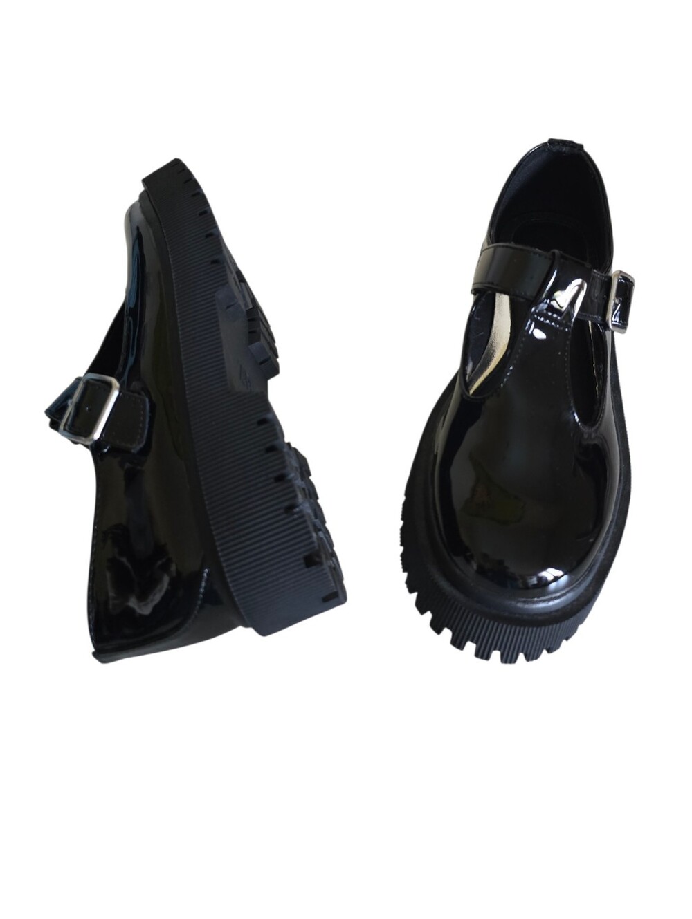 NEW 🌹 Zara Women's Black Patent T-Bar Mary Jane Chunky Heel Shoes - Picture 11 of 16